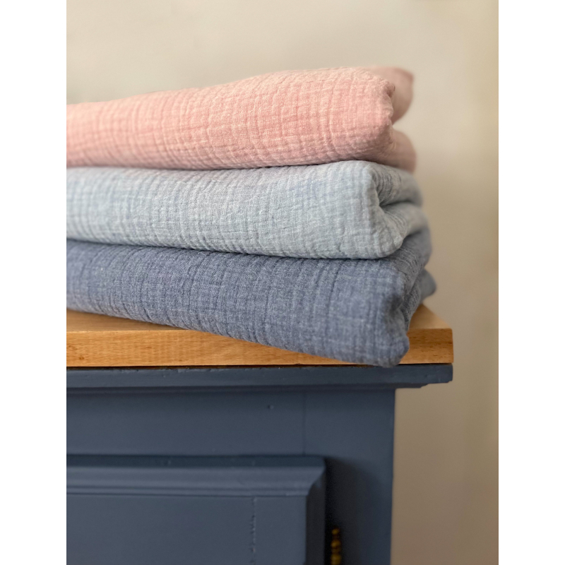 Double gaze de coton BIO chiné coloris rose chamallow Tissus issus de l'agriculture biologique  - 2