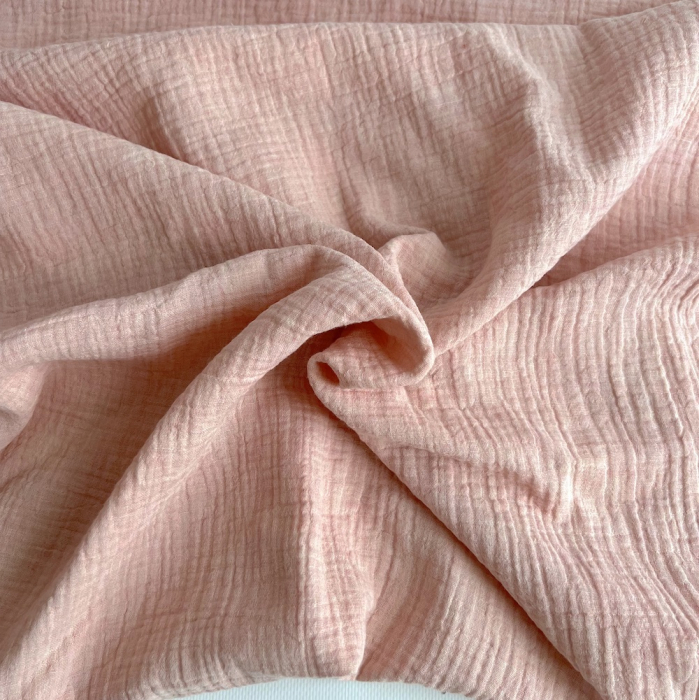 Double gaze de coton BIO chiné coloris rose chamallow Tissus issus de l'agriculture biologique  - 1