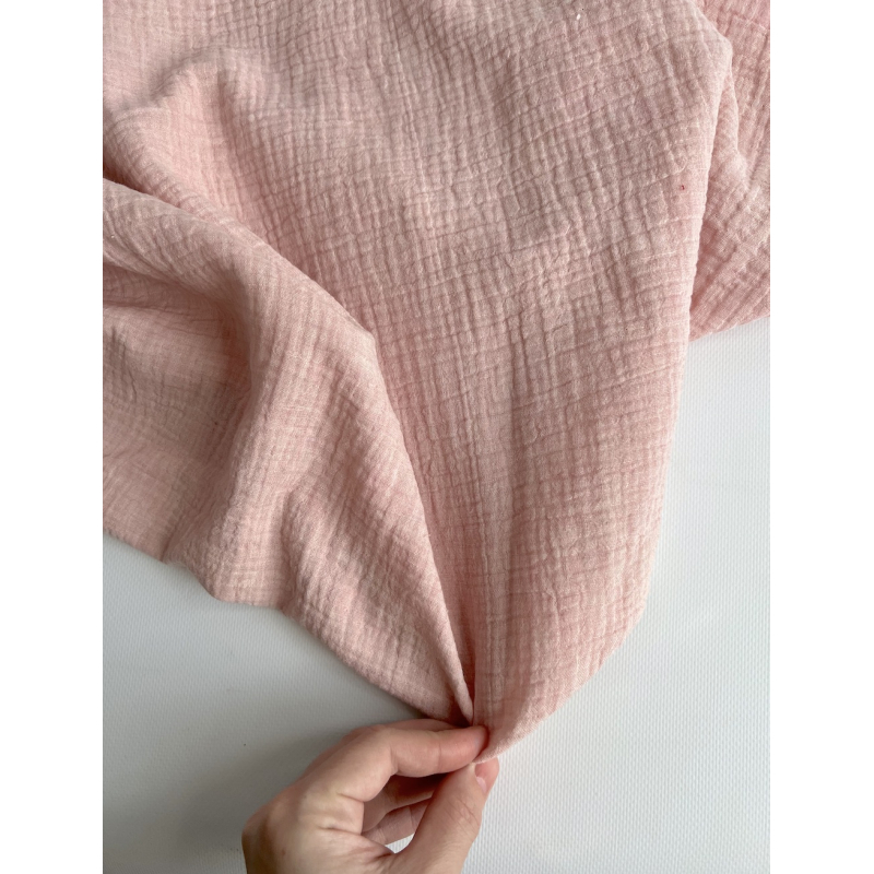 Double gaze de coton BIO chiné coloris rose chamallow Tissus issus de l'agriculture biologique  - 3