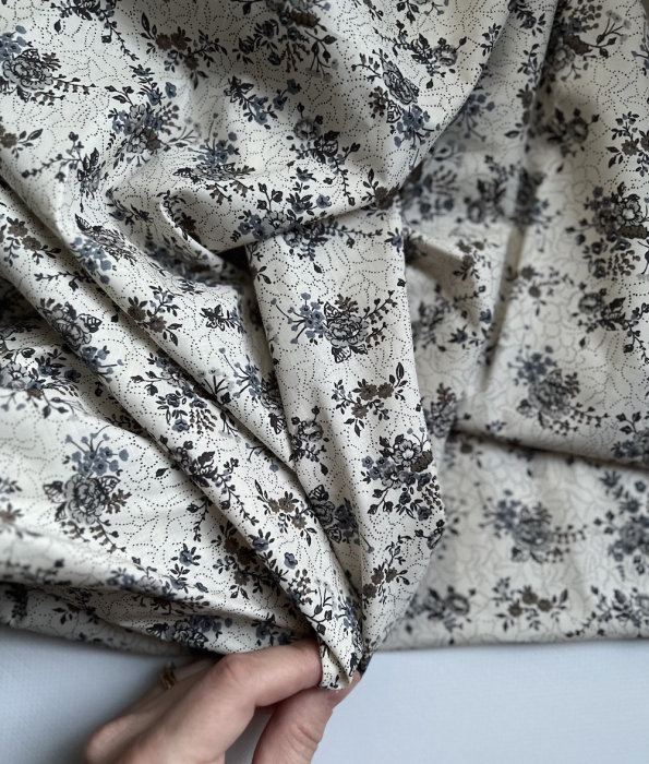 Jeanne - Batiste de coton bio SILKYNE à imprimé fleuri automne Tissus issus de l'agriculture biologique  - 4