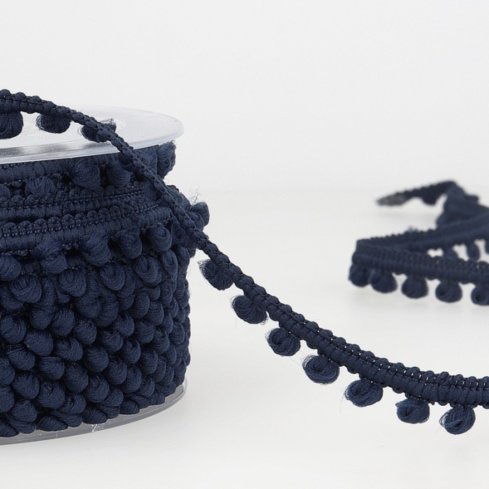 Galon mini pompons 6mm x 1m bleu marine  - 1