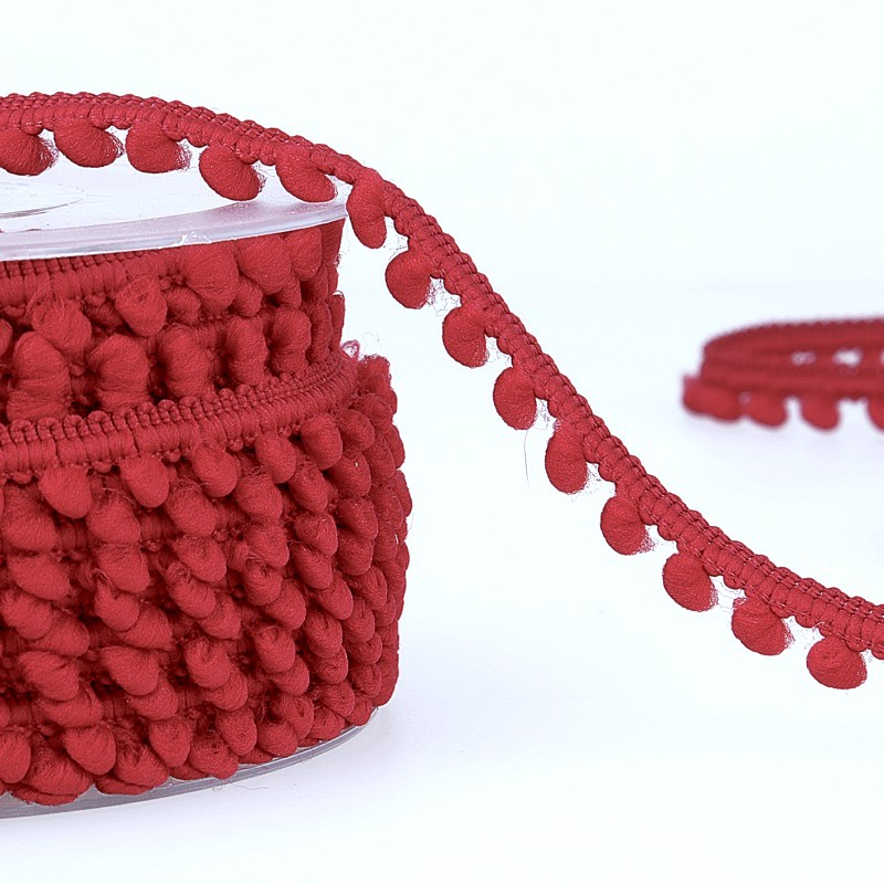 Galon mini pompons 6mm x 1m rouge Hermès  - 1