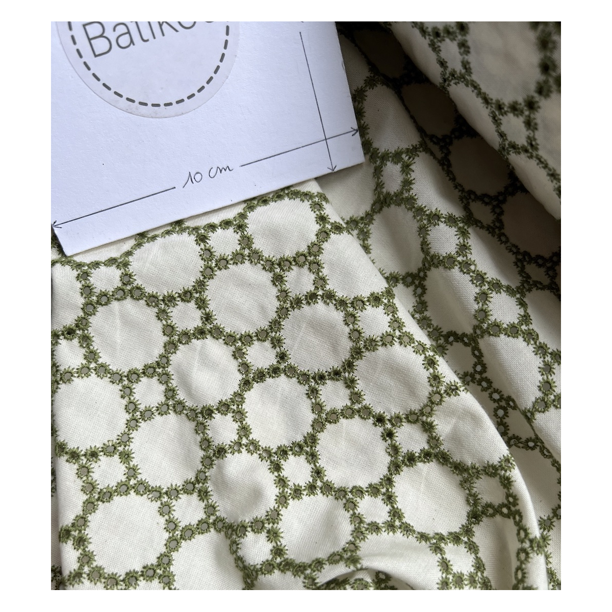 Popeline coton organique broderie vert olive Tissus issus de l'agriculture biologique  - 3