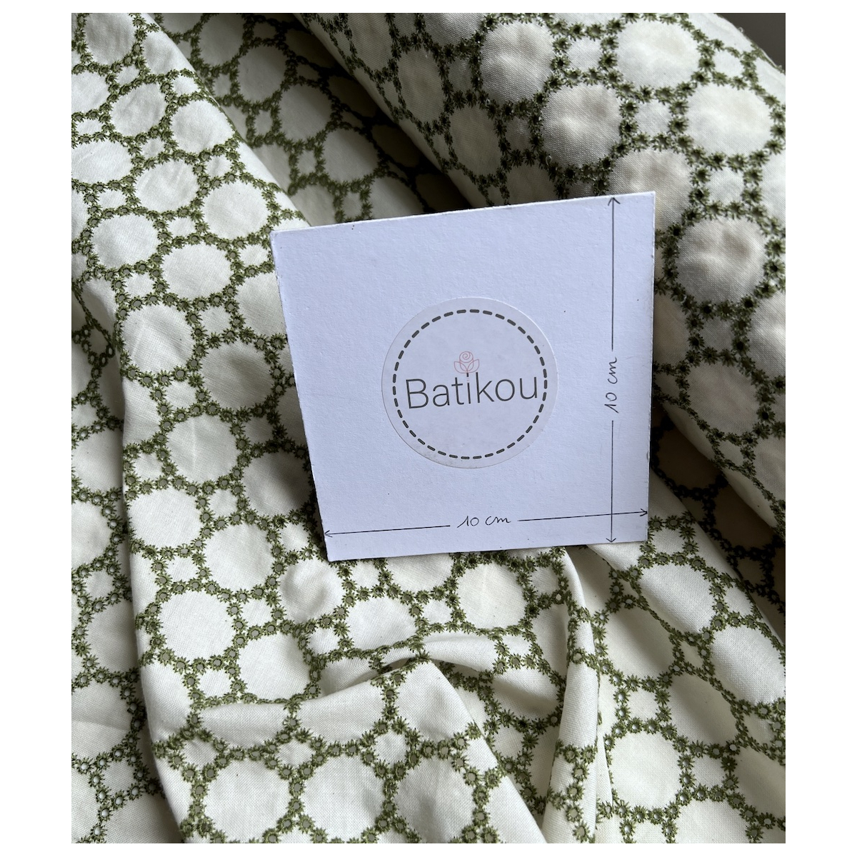 Popeline coton organique broderie vert olive Tissus issus de l'agriculture biologique  - 5