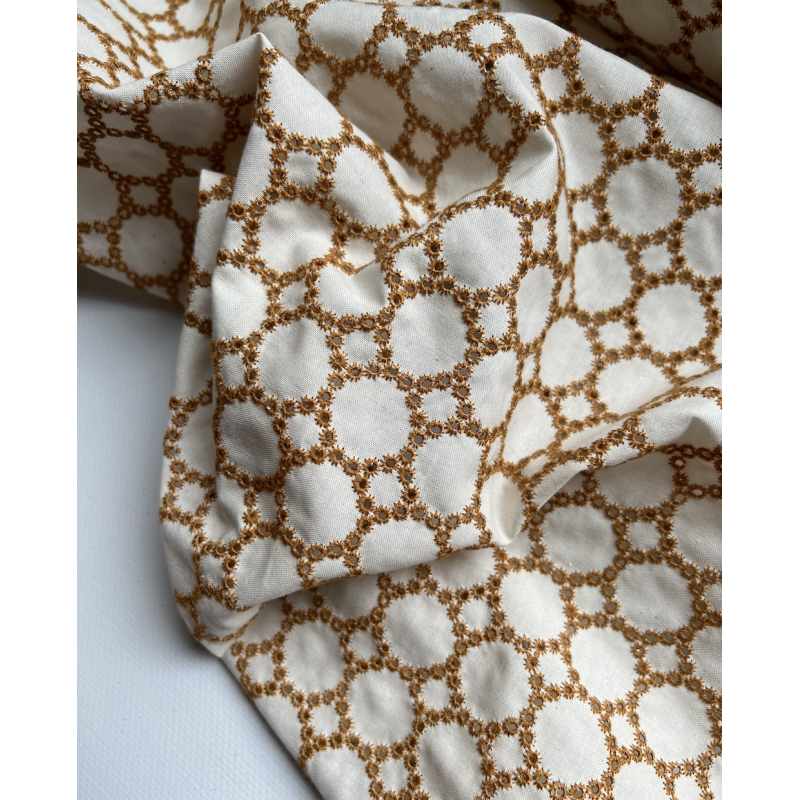 Popeline coton organique broderie moutarde Tissus issus de l'agriculture biologique  - 7