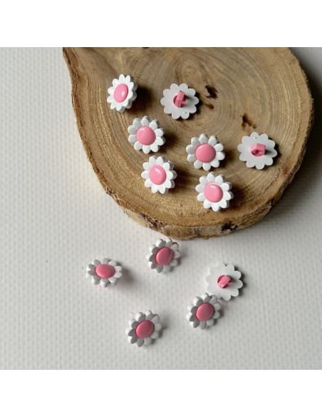 Bouton à queue forme marguerites / pâquerettes taille 15mm rose Batikou - 1