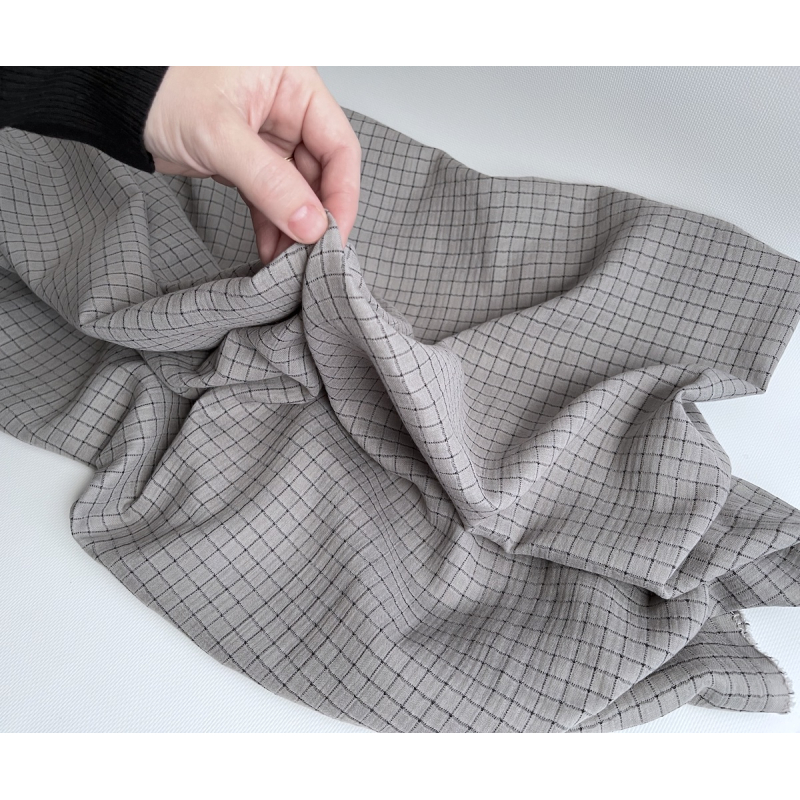 Theo - Gaze de coton lisse tissage carreaux coloris gris souris Tissus issus de l'agriculture biologique  - 2