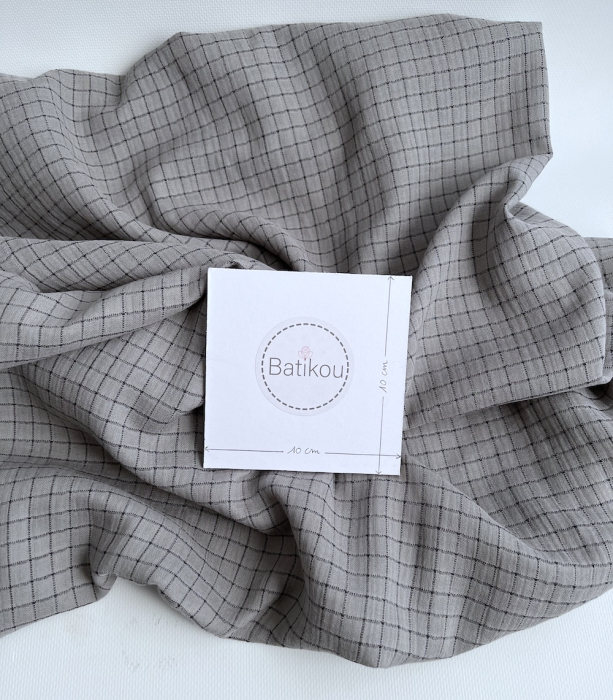 Theo - Gaze de coton lisse tissage carreaux coloris gris souris Tissus issus de l'agriculture biologique  - 4