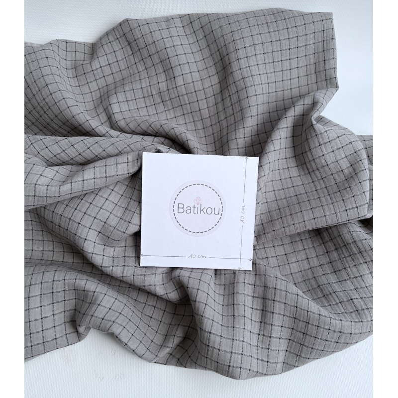 Theo - Gaze de coton lisse tissage carreaux coloris gris souris Tissus issus de l'agriculture biologique  - 4