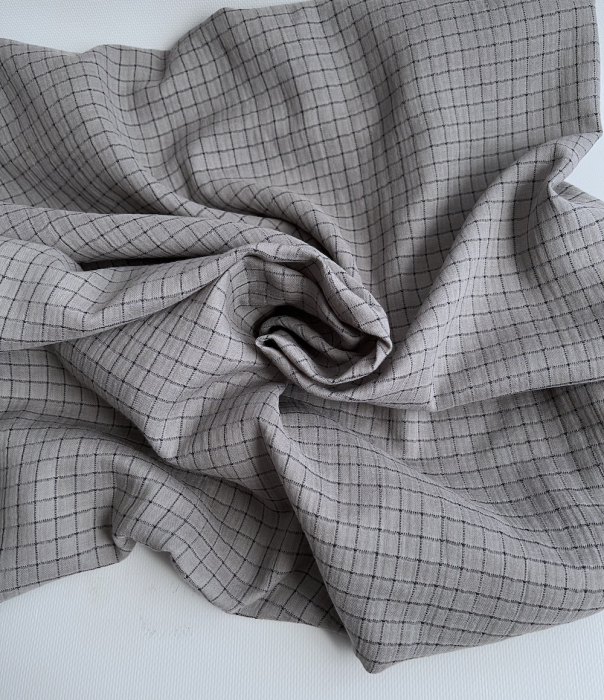 Theo - Gaze de coton lisse tissage carreaux coloris gris souris Tissus issus de l'agriculture biologique  - 5