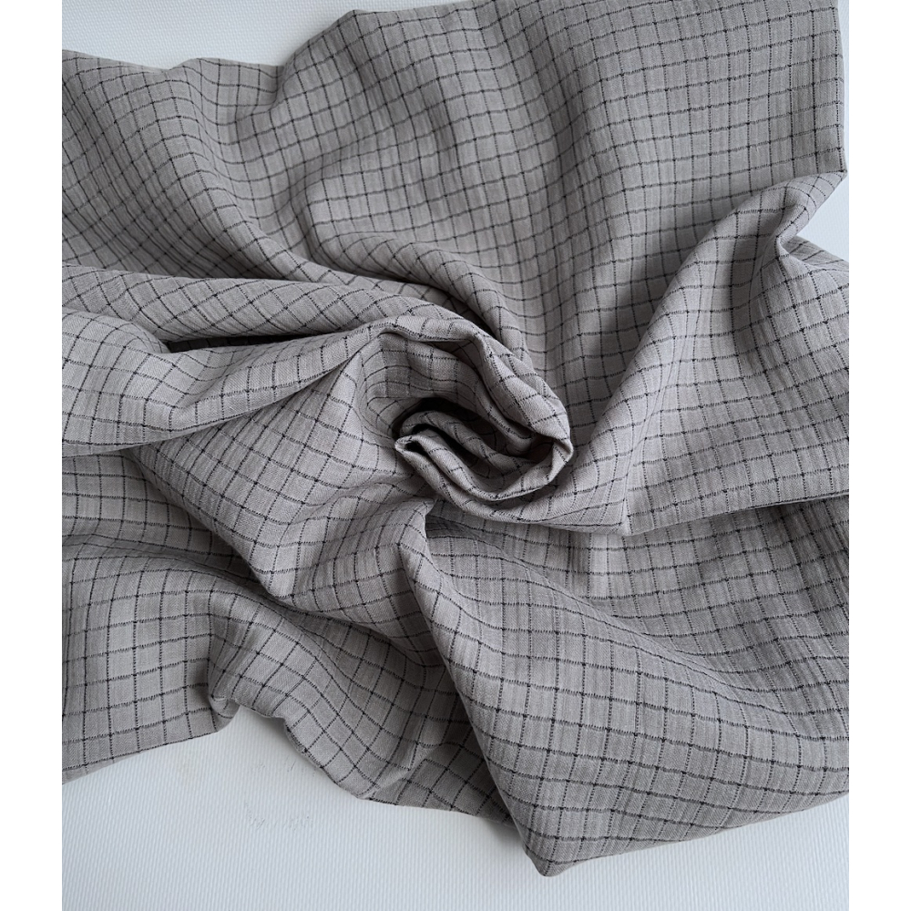 Theo - Gaze de coton lisse tissage carreaux coloris gris souris Tissus issus de l'agriculture biologique  - 5