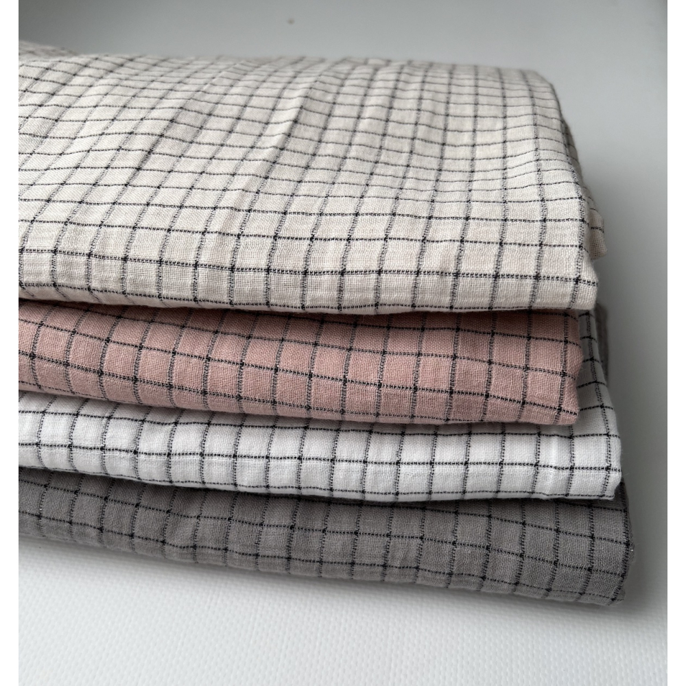 Theo - Gaze de coton lisse tissage carreaux coloris gris souris Tissus issus de l'agriculture biologique  - 7