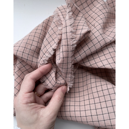 Theo - Gaze de coton lisse tissage carreaux coloris rose thé Tissus issus de l'agriculture biologique  - 2