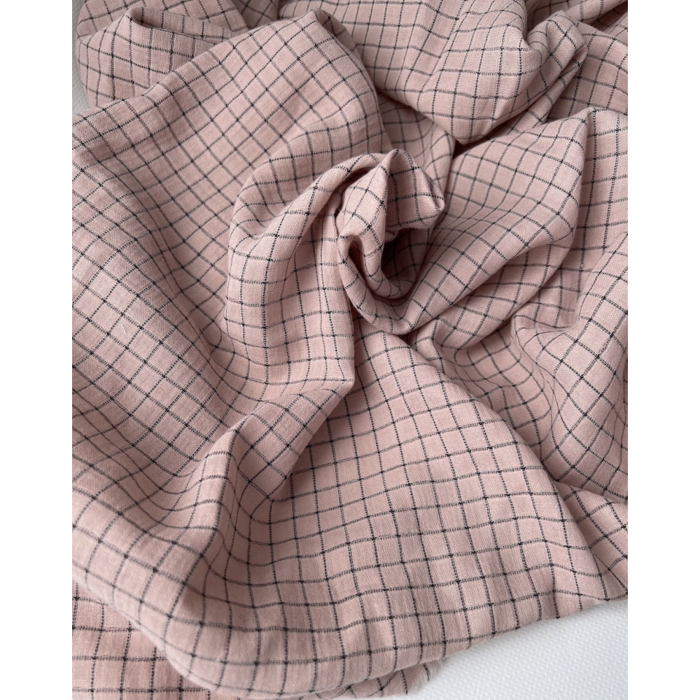 Theo - Gaze de coton lisse tissage carreaux coloris rose thé Tissus issus de l'agriculture biologique  - 4