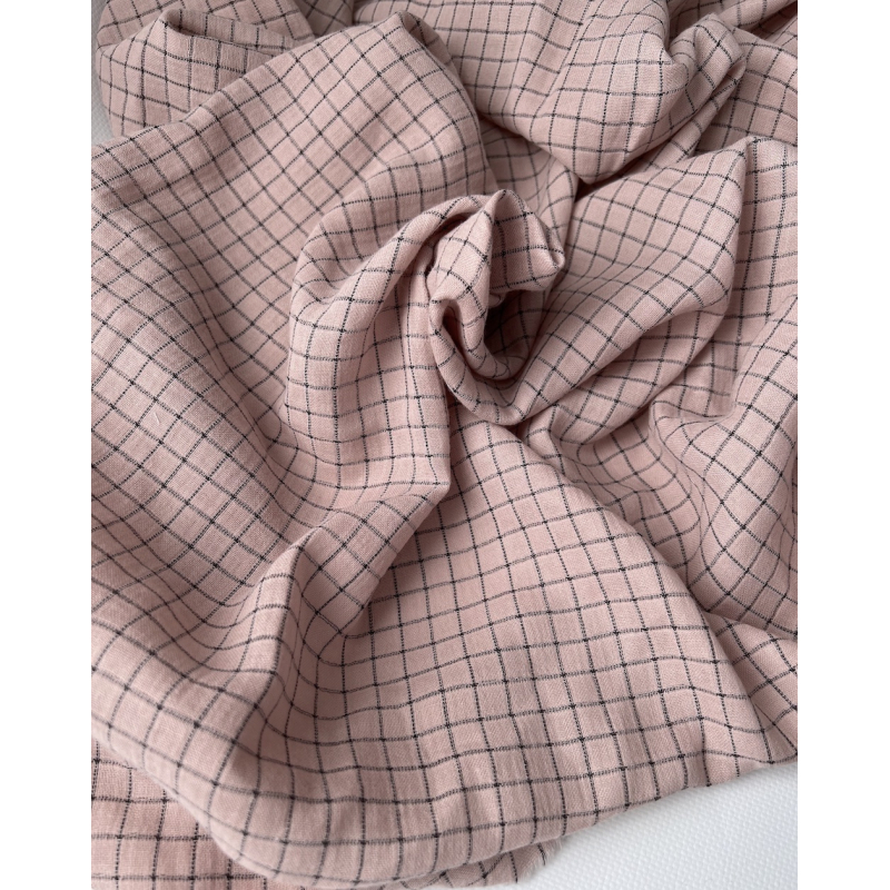 Theo - Gaze de coton lisse tissage carreaux coloris rose thé Tissus issus de l'agriculture biologique  - 4