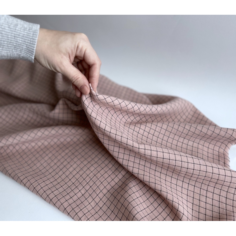 Theo - Gaze de coton lisse tissage carreaux coloris rose thé Tissus issus de l'agriculture biologique  - 6