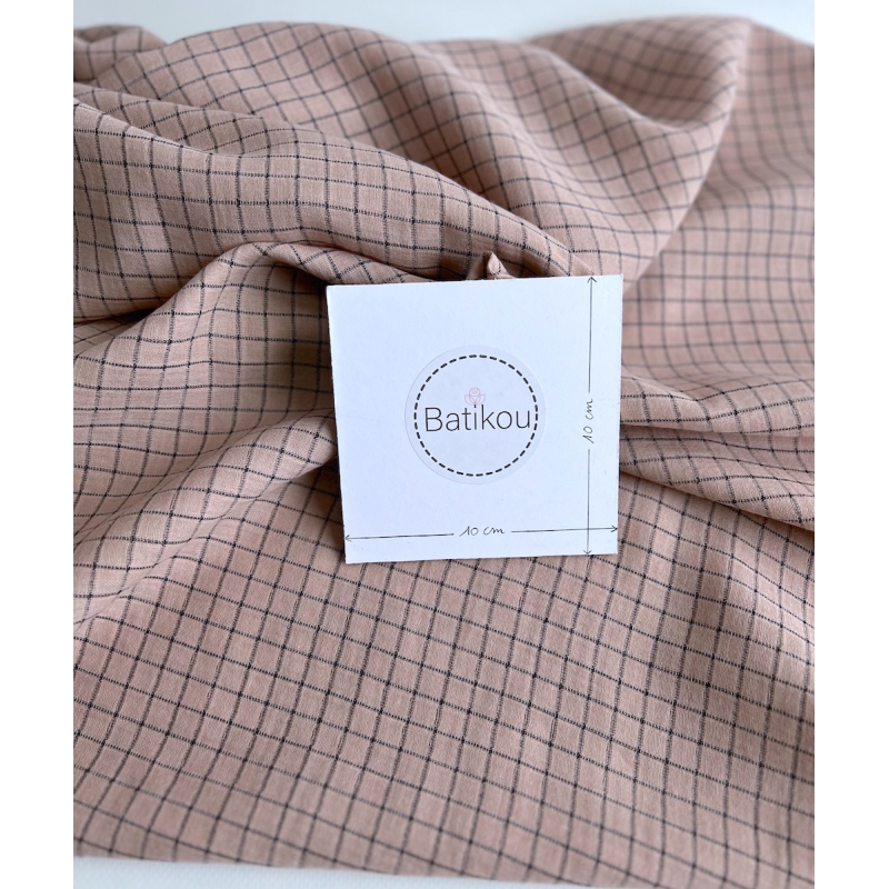 Theo - Gaze de coton lisse tissage carreaux coloris rose thé Tissus issus de l'agriculture biologique  - 7