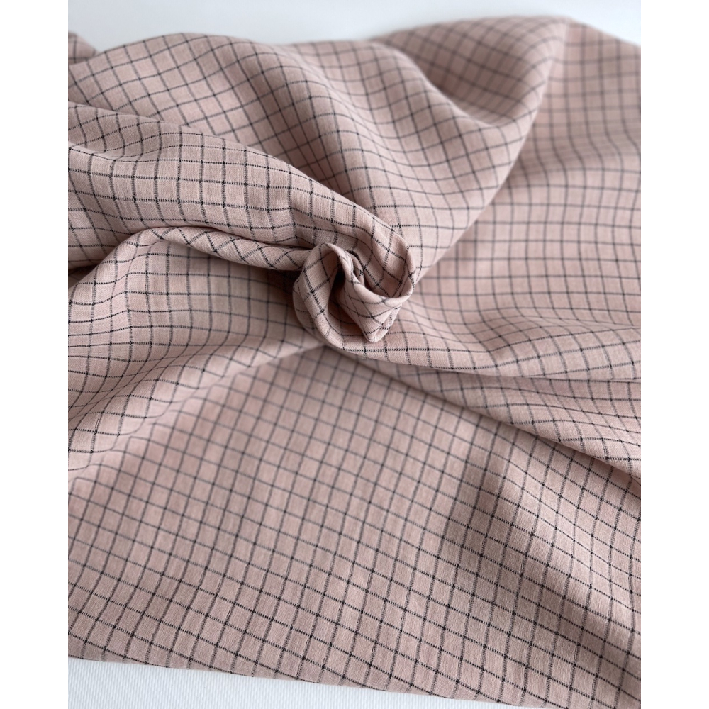 Theo - Gaze de coton lisse tissage carreaux coloris rose thé Tissus issus de l'agriculture biologique  - 8