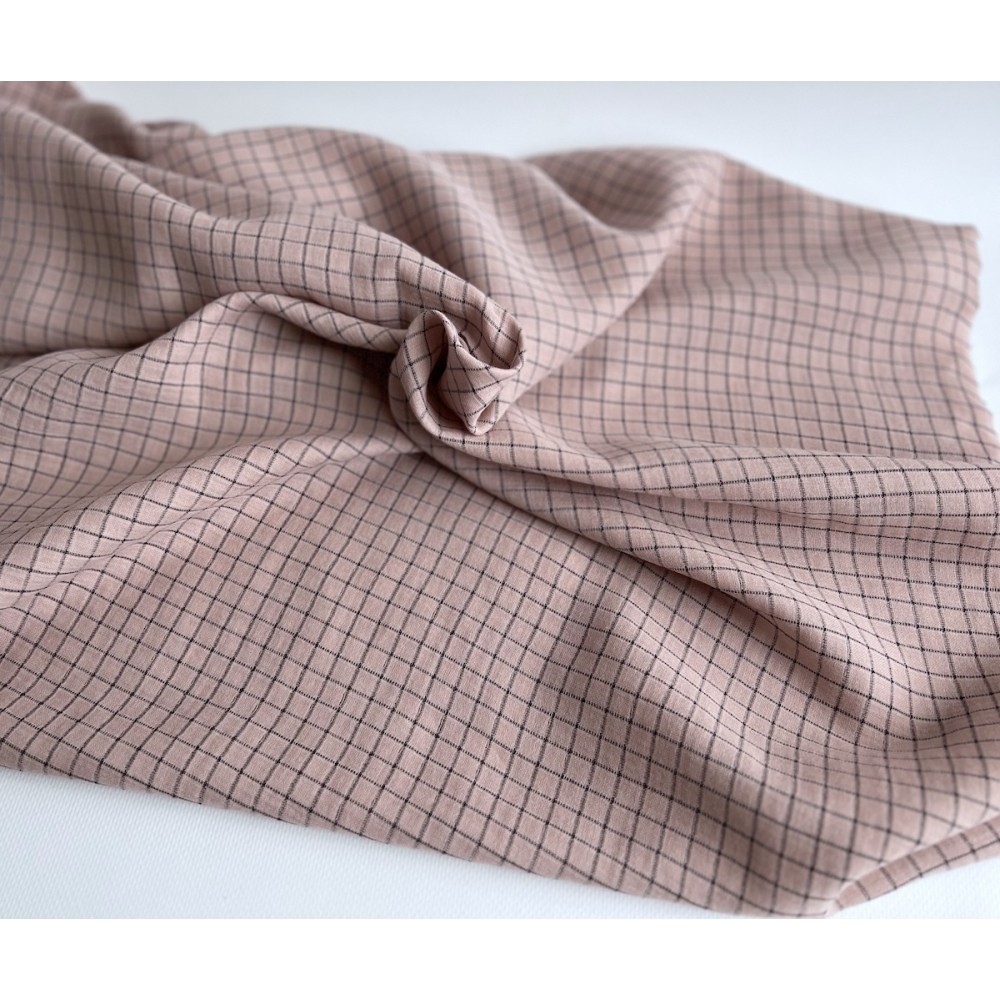Theo - Gaze de coton lisse tissage carreaux coloris rose thé Tissus issus de l'agriculture biologique  - 9