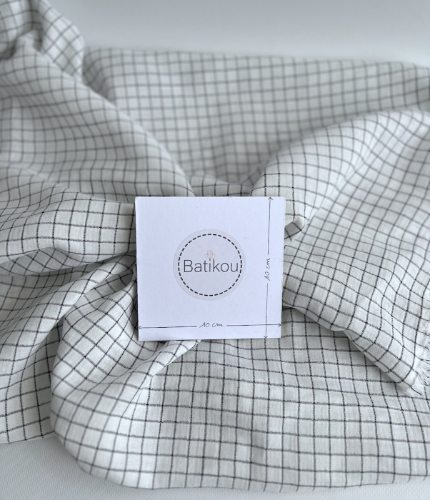 Theo - Gaze de coton lisse tissage carreaux coloris blanc Tissus issus de l'agriculture biologique  - 3