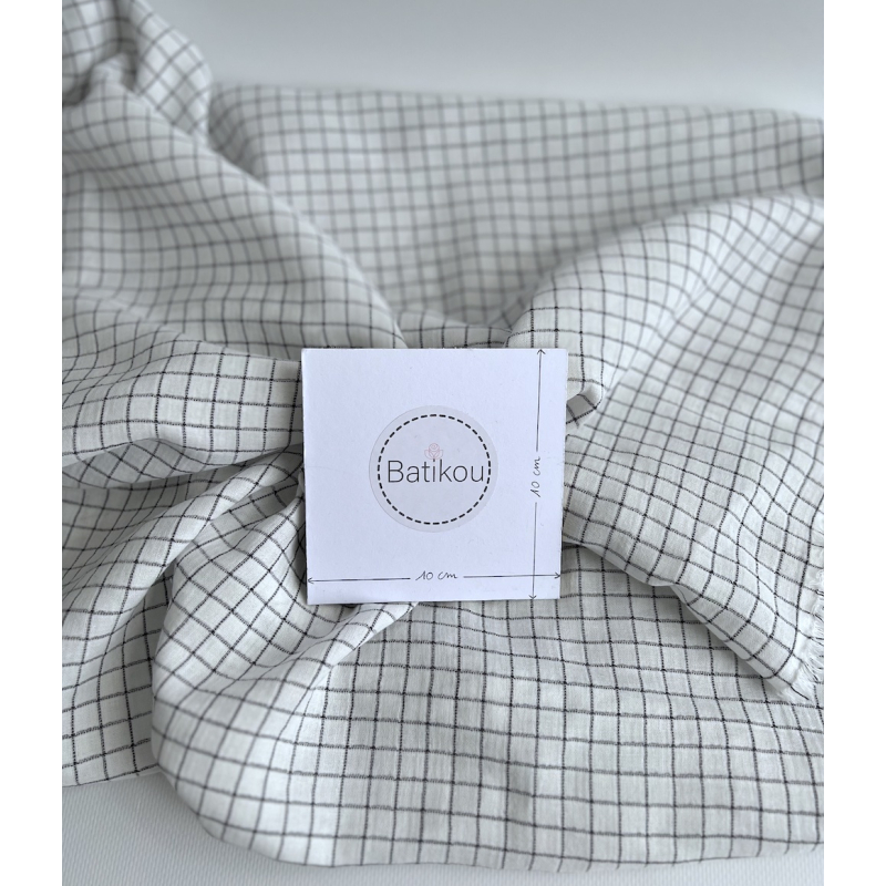 Theo - Gaze de coton lisse tissage carreaux coloris blanc Tissus issus de l'agriculture biologique  - 3