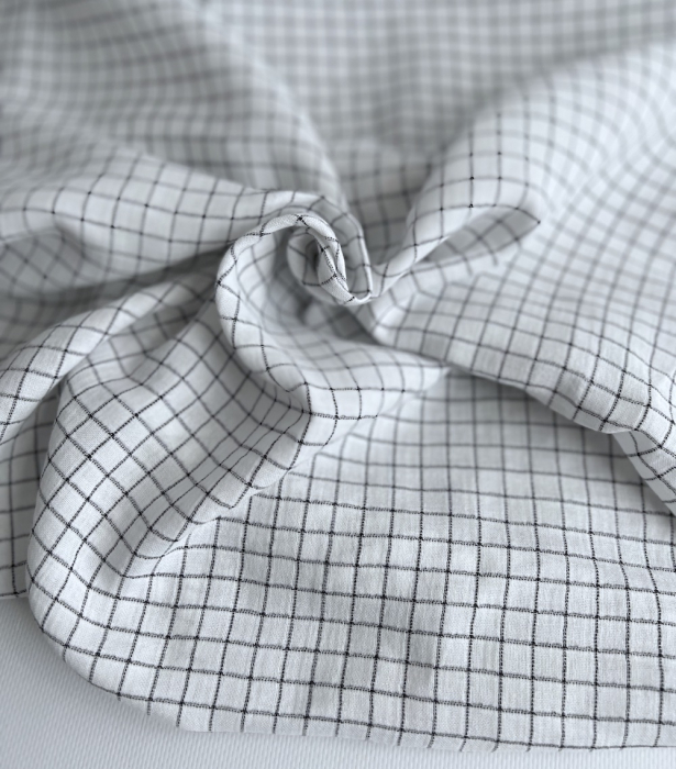 Theo - Gaze de coton lisse tissage carreaux coloris blanc Tissus issus de l'agriculture biologique  - 4