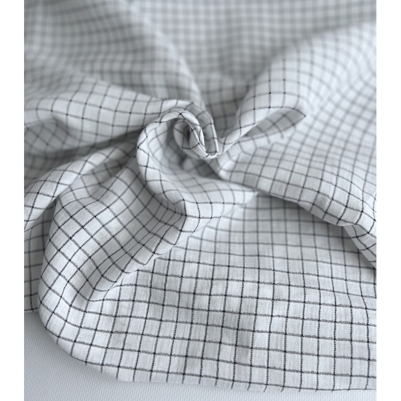 Theo - Gaze de coton lisse tissage carreaux coloris blanc Tissus issus de l'agriculture biologique  - 4
