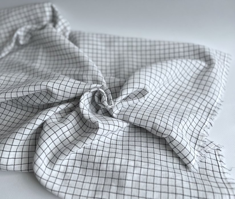 Theo - Gaze de coton lisse tissage carreaux coloris blanc Tissus issus de l'agriculture biologique  - 5