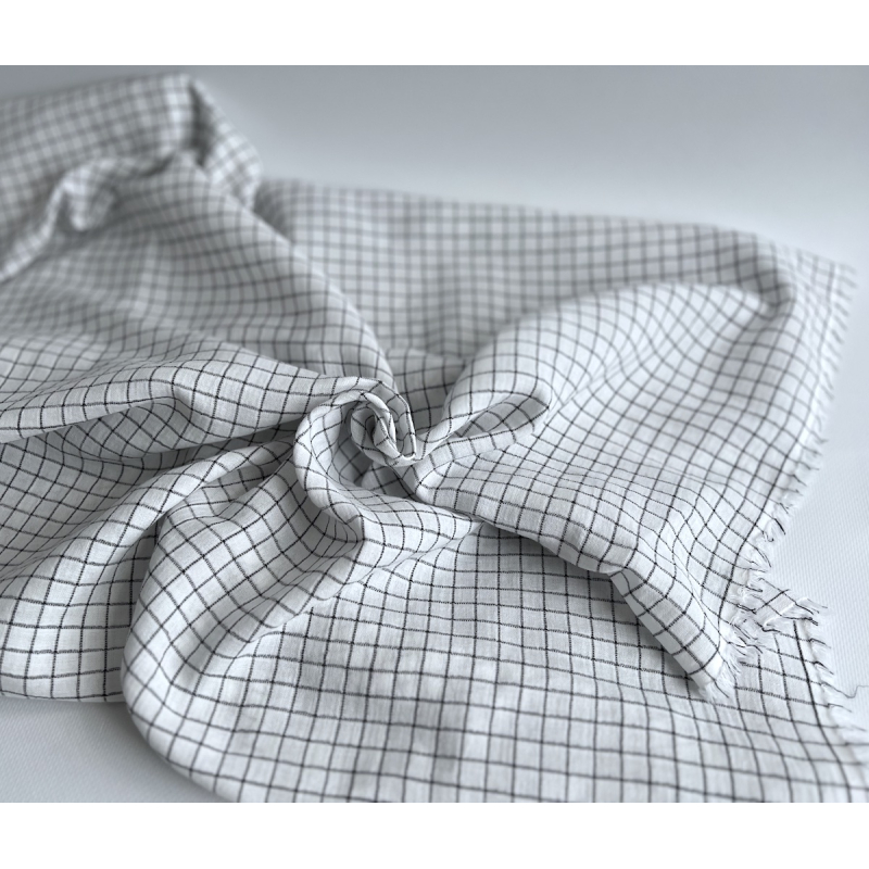 Theo - Gaze de coton lisse tissage carreaux coloris blanc Tissus issus de l'agriculture biologique  - 5