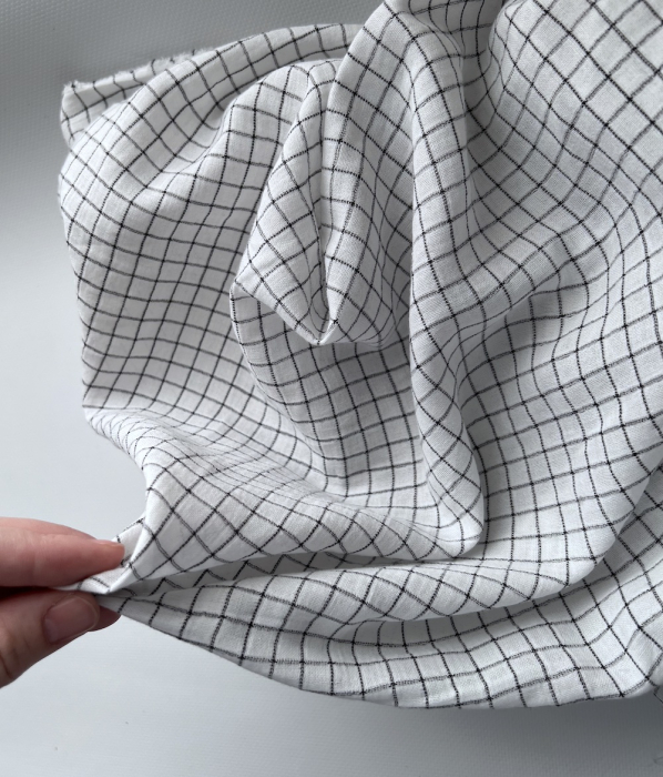 Theo - Gaze de coton lisse tissage carreaux coloris blanc Tissus issus de l'agriculture biologique  - 2