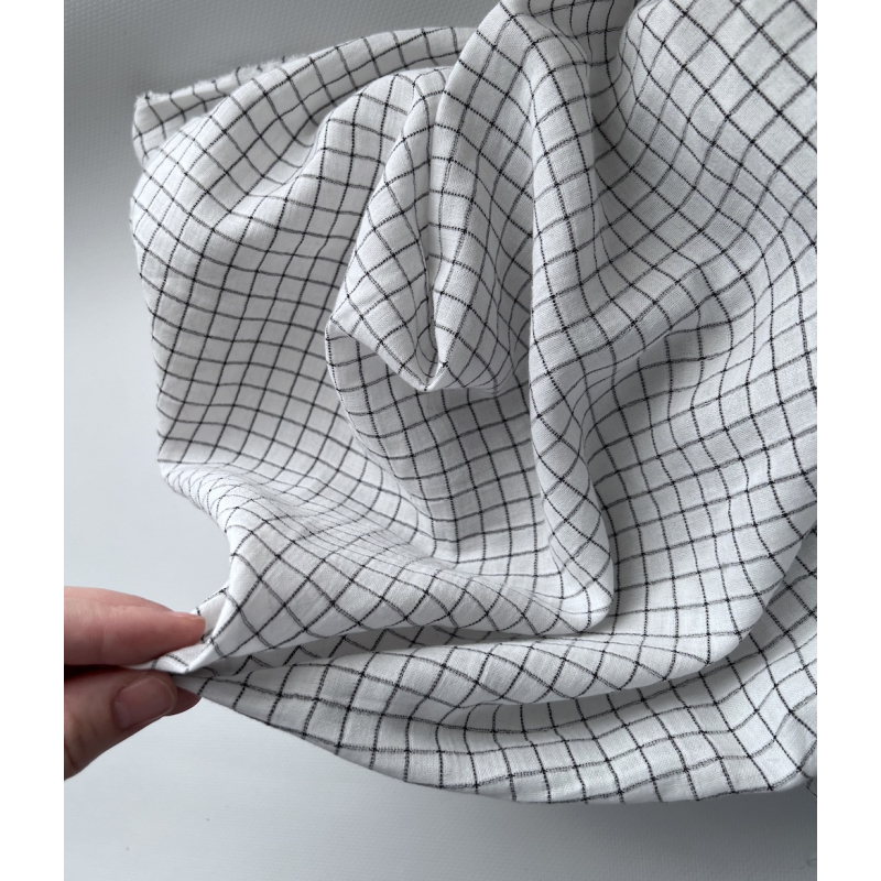 Theo - Gaze de coton lisse tissage carreaux coloris blanc Tissus issus de l'agriculture biologique  - 2