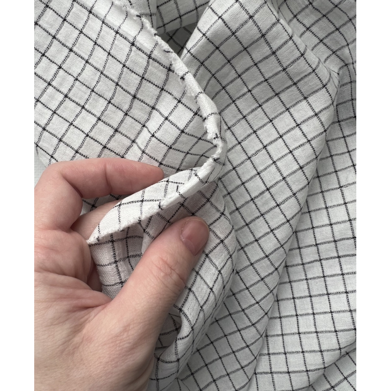 Theo - Gaze de coton lisse tissage carreaux coloris blanc Tissus issus de l'agriculture biologique  - 6