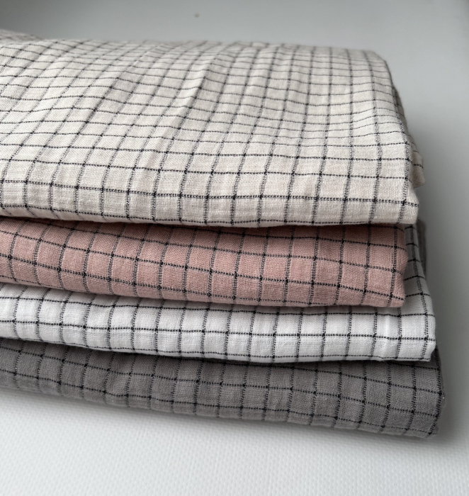 Theo - Gaze de coton lisse tissage carreaux coloris blanc Tissus issus de l'agriculture biologique  - 7