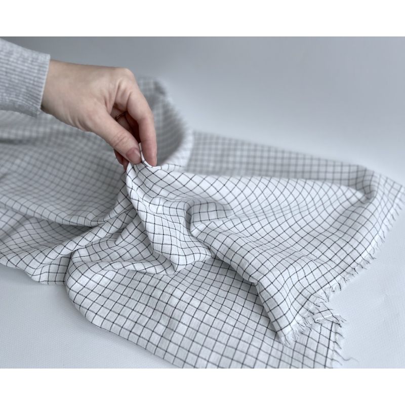 Theo - Gaze de coton lisse tissage carreaux coloris blanc Tissus issus de l'agriculture biologique  - 8