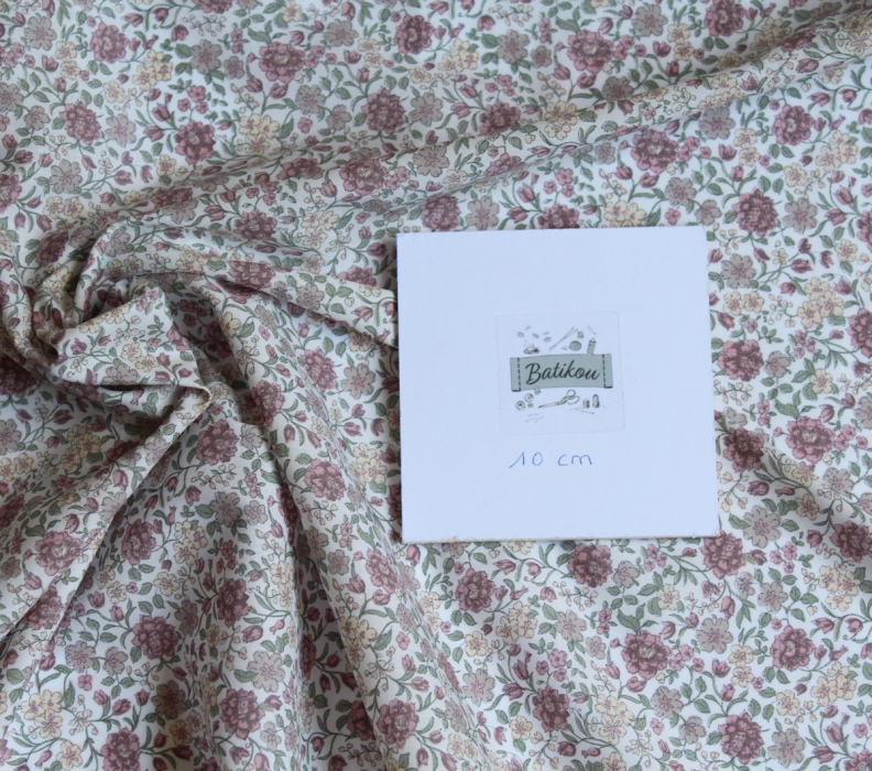 Batiste de coton SILKYNE imprimé fleuri rose ancien