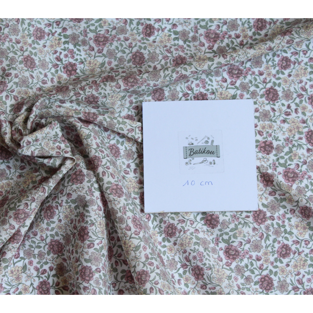 Batiste de coton SILKYNE imprimé fleuri rose ancien