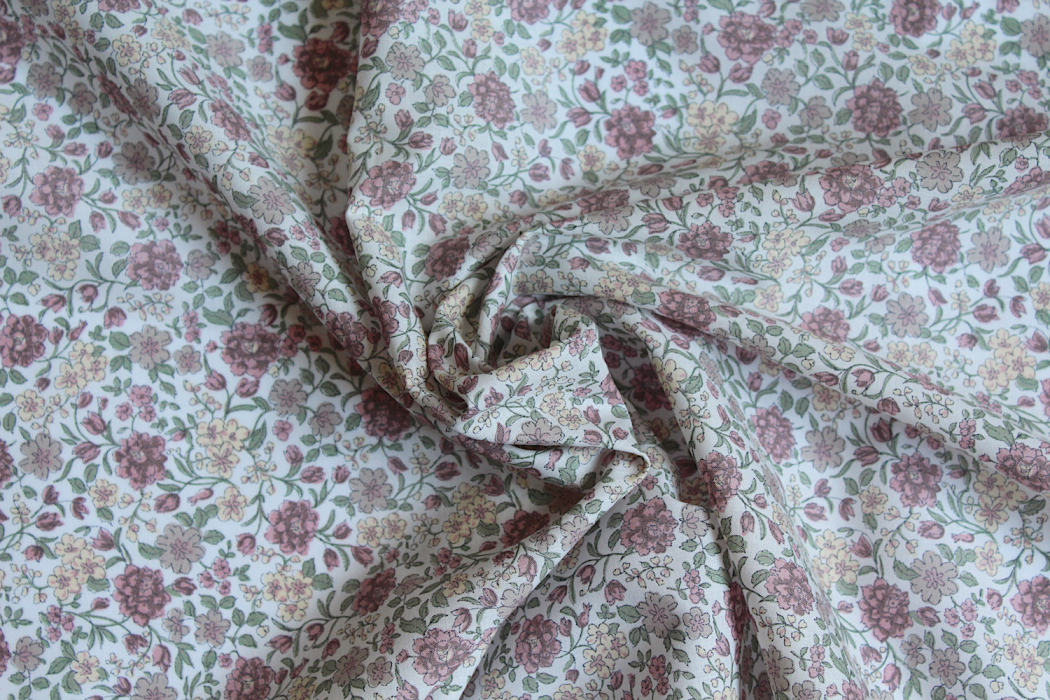 Batiste de coton SILKYNE imprimé fleuri rose ancien