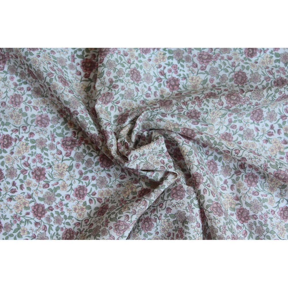 Batiste de coton SILKYNE imprimé fleuri rose ancien