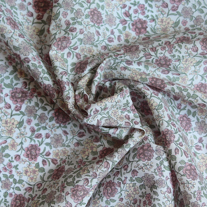 Batiste de coton SILKYNE imprimé fleuri rose ancien
