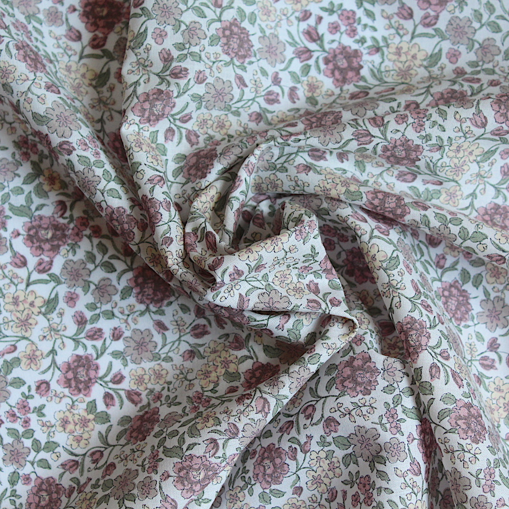 Batiste de coton SILKYNE imprimé fleuri rose ancien