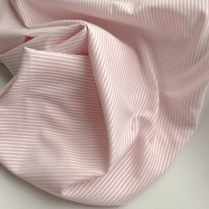 Coton bio gaufré à rayures rose dragée / blanc Tissus issus de l'agriculture biologique  - 1