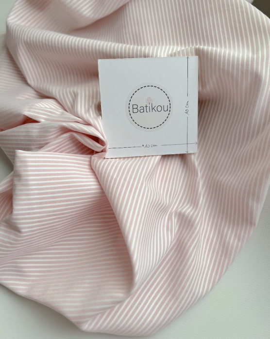 Coton bio gaufré à rayures rose dragée / blanc Tissus issus de l'agriculture biologique  - 3