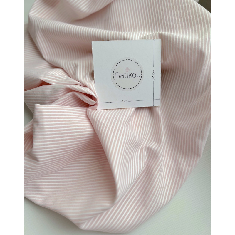 Coton bio gaufré à rayures rose dragée / blanc Tissus issus de l'agriculture biologique  - 3