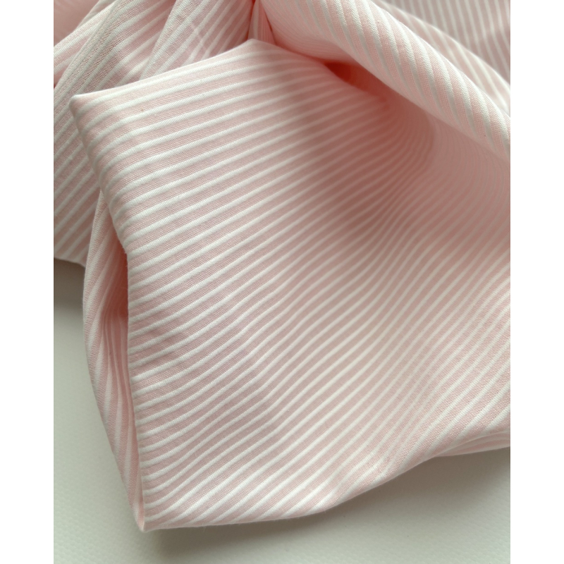 Coton bio gaufré à rayures rose dragée / blanc Tissus issus de l'agriculture biologique  - 4