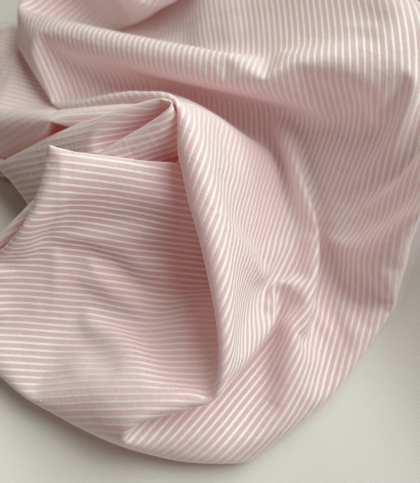 Coton bio gaufré à rayures rose dragée / blanc Tissus issus de l'agriculture biologique  - 5