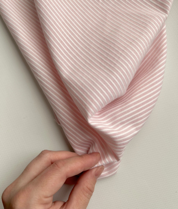 Coton bio gaufré à rayures rose dragée / blanc Tissus issus de l'agriculture biologique  - 6