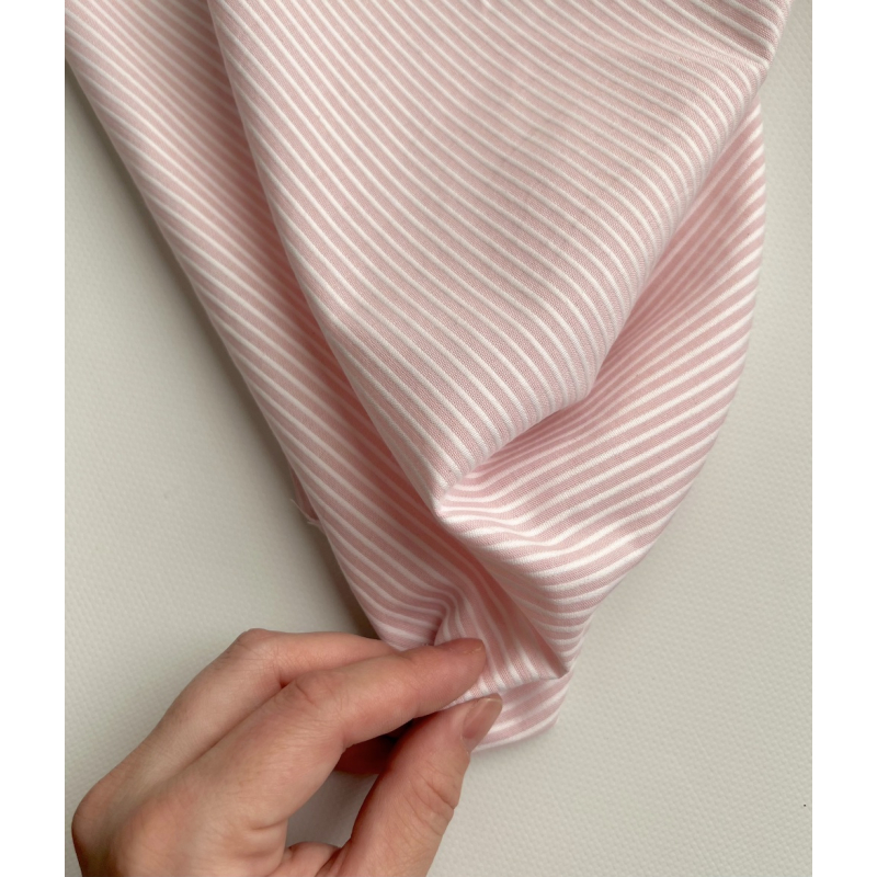 Coton bio gaufré à rayures rose dragée / blanc Tissus issus de l'agriculture biologique  - 6
