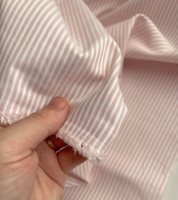 Coton bio gaufré à rayures rose dragée / blanc Tissus issus de l'agriculture biologique  - 7