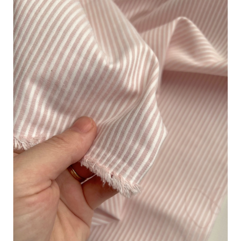 Coton bio gaufré à rayures rose dragée / blanc Tissus issus de l'agriculture biologique  - 7