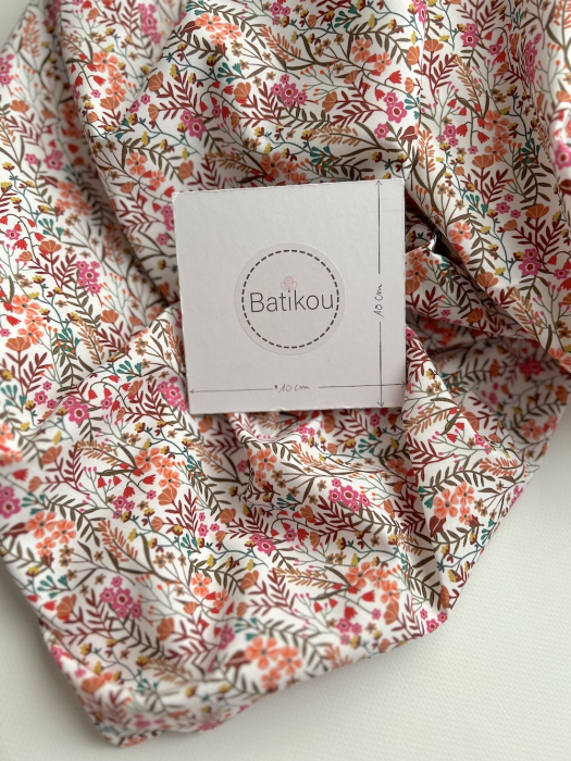 Lucie - Popeline classique coton BIO fond blanc à motifs fleuri vitaminé Tissus issus de l'agriculture biologique  - 7